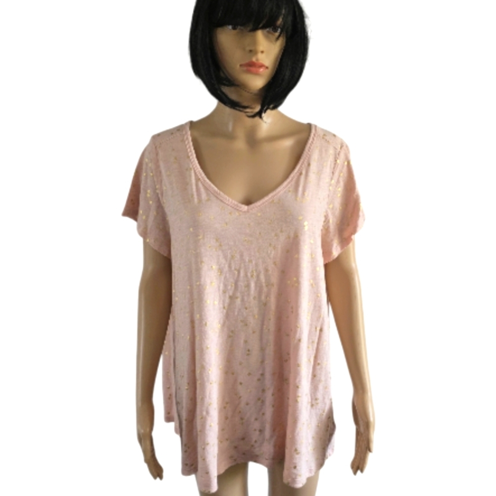 Willi Smith Pink Short Sleeve Tee With Stars Patterns,pajamas Top, Plus Size 2X